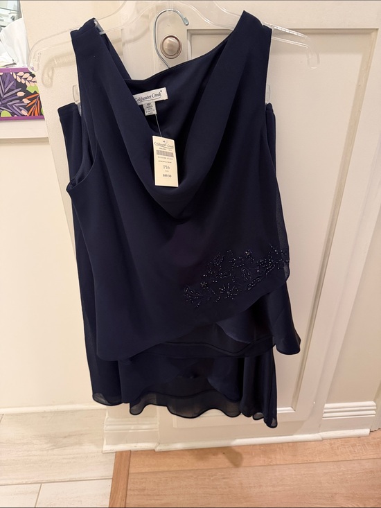 Coldwater Creek Dresses & Skirts - Vintage Navy Layered Cowl Neck Two Piece Midi Dress with Beaded Detail